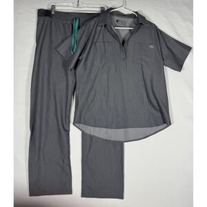FIGS Scrub Set Women's Gray Collared Button Top Medium Livingston Pants Large